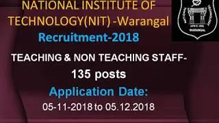 Government jobs || NIT Warangal || Recruitment 2018|| Notification
