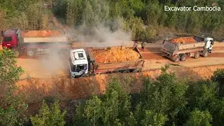 Dump Truck Delivery Soil Slip Fail On Steep Slope Pull Recovery By Dump Truck And Skills Heavy Dozer