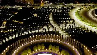 Krasnodar, Russia. Public park - Krasnodar. Flying over the park at night, Aerial View