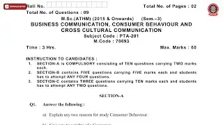 MSC ATHM 3RD SEM BUSINESS COMMUNICATION CONSUMER BEHAVIOUR CCC MAY 2019 | PTU