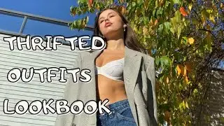 THRIFTED OUTFITS LOOKBOOK | FALL 2020 | How to style baggy jeans, blazer and bra, corsets, faux fur!