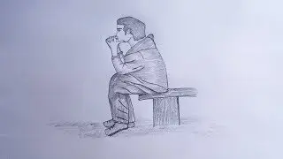 How To Draw A Boy Sitting Alone | Lonely Boy Pencil Sketch