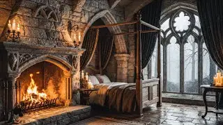 🕯️ Gothic Castle Rain & Fireplace White Noise | Cozy Fantasy Princess Room (1 Hour)