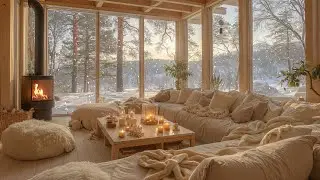 Cozy Cabin Room in a Winter Forest ❄️ Gentle Piano & Fireplace Sounds for Focus , Relax