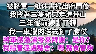 被將軍一紙休書掃出府門後，我拎著三隻豬崽走進荒山，三年後前線斷了糧，我一車臘肉送去打了勝仗，將軍感激涕零來拜謝：是你？我指著遠處豬舍：嗯 豬食管夠 【美好人生】