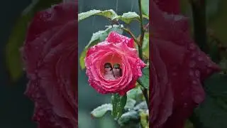 🌸 Two Ruby-Throated Hummingbirds Nestled in a Raindrop-Covered Rose | Breathtaking Nature Moment 🕊️