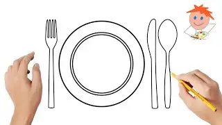 How to draw a cutlery set plate | Easy drawings
