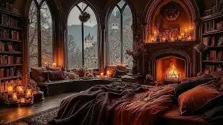 Cozy November Rainy Autumn Day Ambience | Heal Damage In Your Soul - Fireplace & Heavy Rain Window