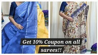 GET 10% COUPON ON ALL SAREES | VISCOSE ,KHADI CHANDERI,LENIN SAREES | GIVE AWAY | 8688637474