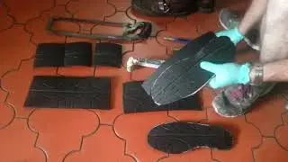 Reciclado de la banda de rodamiento de caucho para obtener suelas de zapatos