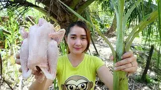Yummy Cooking Chicken With Banana Tree - Chicken Roasted Banana Tree - Cooking With Sros