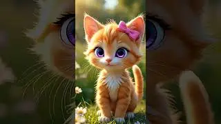 Cute Cartoon Kitten with Big Eyes and Pink Bow 🐱 | Adorable Cat Animation 4K