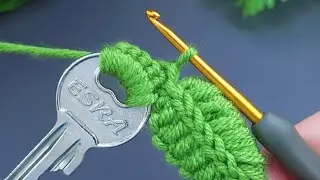 ~●Decorate your keys like this ~● I made a very easy Tunisian crochet leaf patterned keychain model