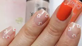 Easy Stamped Nails | White and Orange Flowers Nail Art | Cute Nail Tutorial for Beginners