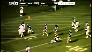 Blessed Trinity RB/LB #33 Milton Shelton drives 15 yds up the left side for a TD