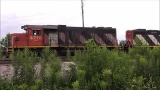 CN 451 with rare lashup enters Ontario Northland's North Bay yard (Aug 14, 2016)