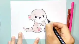 Drawing and Coloring Animal Otter Cute and Funny