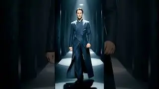 Keanu Reeves Matrix Fashion Walk &mdash; Futuristic Neo Style in Cinematic Corridor