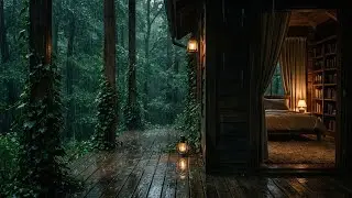 Midnight Peace | Rain Piano for Sleep | Dark Forest Cabin | No More Stress 🌌