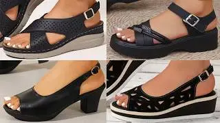 2026 TOP COMFORTABLE TRENDY PRETTY BLACK SANDALS DESIGNS LATEST DAILY WEAR BLACK FOOTWEAR COLLECTION