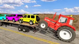 Flatbed Truck Mcqueen | Transportation with Truck - Pothole vs Car #20 - BeamNG.Drive