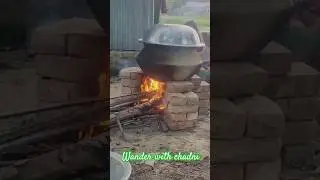 Cooking hotchpotch on a clay stove amidst a rural environment.with aunt and cousin.#vlog#shorts#