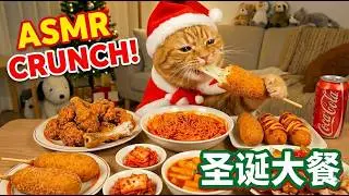 ASMR Cat Mukbang: Spicy Fire Noodles, Fried Chicken & Corn Dog 🍗🔥 | 圣诞猫咪沉浸式吃播：火鸡面+炸鸡腿