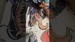 Painting VENOM vs SPIDER-MAN!!🔥🎨🖌️ #comicart #inksketch #watercolor #venom #shorts