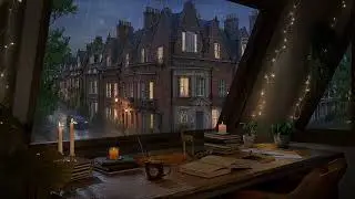 Cozy Rainy Study Room Ambience 🌧️ European Street View, Rain Sounds for Focus & Relaxation