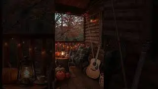 Relaxing Fall Porch Ambience 🍂 Pumpkins, Lantern Light, Rustic Cabin Decor & Calming Piano Music 🎹