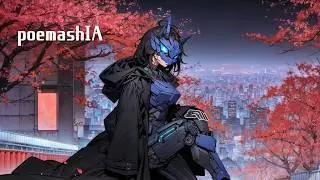 Crimson Leaves Over Neon Armor //  Silent Awakening /// Reflective Serenity