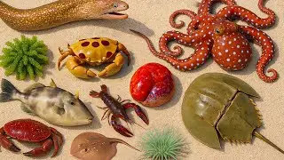 🌊 Поиски пищи в океане | 🦪 Краб-подкова, 🐙 Осьминог, 🐍 Угорь, 🦞 Свирепый лобстер, разноцветные 🦀 ...