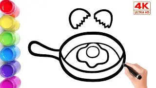 Fried Egg picture Drawing, Painting, Coloring for kids and toddlers| How to draw pan step by step 