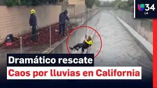 Dram&aacute;tico rescate de hombre atrapado en medio de la intensa tormenta que azota el sur de California