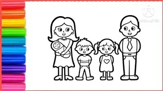 How to draw a Happy Family Drawing and Coloring Page for kids