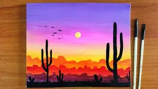 Easy Desert Landscape Painting for beginners | Acrylic Painting Desert | Canvas Painting