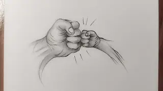 Father and son hands pencil sketch / rohit ratan arts 
