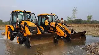 Amazing ! JCB Backhoe Machine Washing in River and Showing Stunt - JCB Dozer River Video