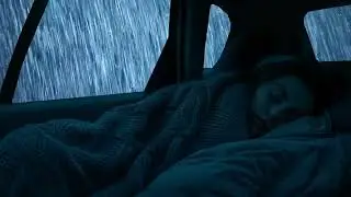 Deep Sleep Therapy with Heavy Rainstorm & Powerful Thunder Sounds on Car in Rainforest at Night