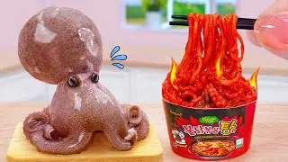 Hot vs Cold Challenge 🥵 Miniature Spicy Octopus Seafood Boil Korean Ramen Noodles 🍜Tina Mini Cooking