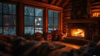 Cozy Winter Cabin Fireplace 🔥 | Ambient Music for Sleep, Relaxation & Stress Relief