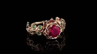 Rose Flower With Leafs Engagement Ring