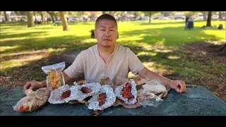 Eating Lao & Combodian Street Food at Angel Cruz Park in Stockton California for the first time.