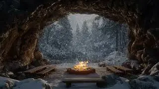 Ultimate Winter Cave Ambience | Snowstorm Wind and Campfire for Deep Sleep