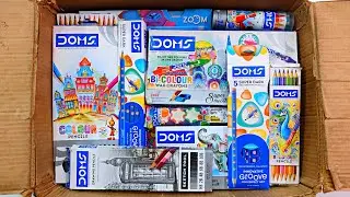 Unboxing DOMS Stationery Collection - Wax Crayons, Floating Pen, Drawing Pencil, Poster Colour, Kit
