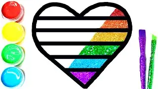 💖 Glitter RAINBOW HEART Coloring Page, Drawing, and Painting for Kids and Toddlers