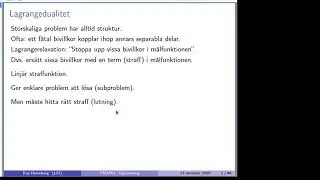 Optimering av realistiska sammansatta system, Lagrangedualitet, del 1