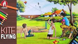 HOW TO DRAW KITE FLYING COMPOSITION WITH HUMAN FIGURES STEP BY STEP || LEARN FIGURATIVE COMPOSITION.