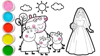 Peppa pig with princess drawing and coloring for kids and toddlers || easy peppa pig drawing for kid