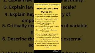 Intermediate Ts 1 St year Economics #10 Marks Important Questions Economics #10 Marks